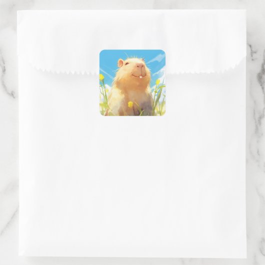 Gekke Capybara Smile Vierkante Sticker (Tas)
