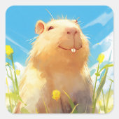Gekke Capybara Smile Vierkante Sticker (Voorkant)