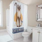 Gekke Cartoon Kat & Muis met wat kaas Douchegordijn (In situ)