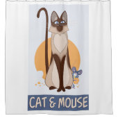 Gekke Cartoon Kat & Muis met wat kaas Douchegordijn (Voorkant)