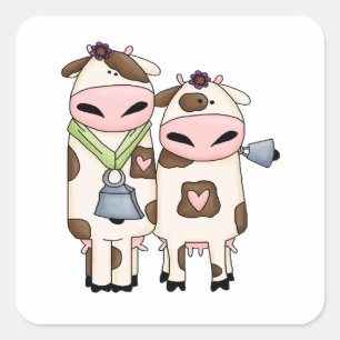 gekke cartoon van een paar koeien vierkante sticker