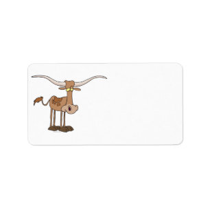 gekke cartoon van langghorn koe etiket
