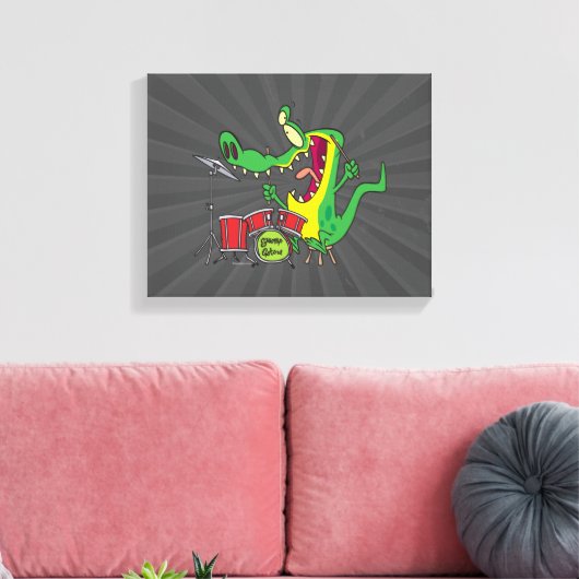 gekke cartoon voor het trommelen van alligatortrom canvas afdruk (Insitu (Woonkamer))
