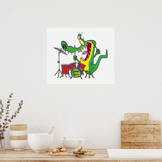 gekke cartoon voor het trommelen van alligatortrom poster (Keuken)