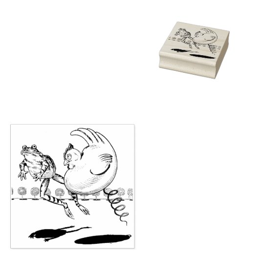 Gekke Chicken on Spring Bouncing met Frog Rubberstempel (Gestempeld)