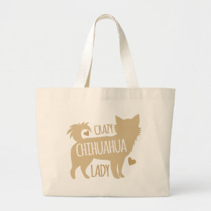 gekke chihuahua dame grote tote bag
