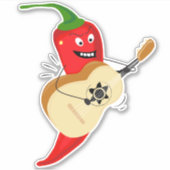 Gekke chili peper spelen gitaar, grappig eten sticker (Voorkant)