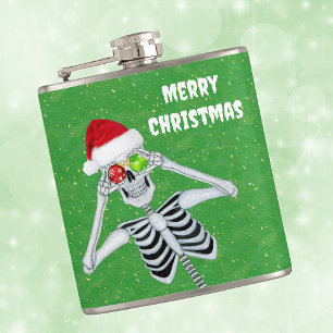 Gekke Christmas Skeleton Ornament Eyes Groen Goud Heupfles