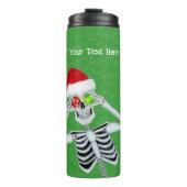 Gekke Christmas Skeleton Ornament Eyes Groen Goud Thermosbeker (Voorkant)