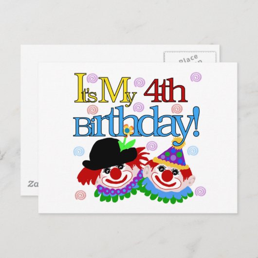 Gekke Clowns 4e Verjaardag Tshirts en geschenken Briefkaart (Voorkant / Achterkant)