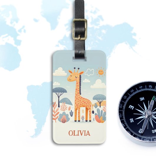 Gekke Cute Giraffe in Savanne Bagagelabel