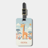 Gekke Cute Giraffe in Savanne Bagagelabel (Voorkant verticaal)