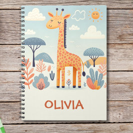 Gekke Cute Giraffe in Savanne Notitieboek