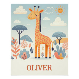 Gekke Cute Giraffe in Savanne Perfect Poster