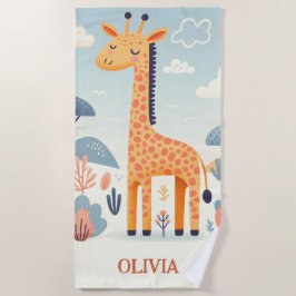 Gekke Cute Giraffe in Savanne Strandlaken