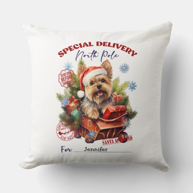 Gekke Cute Yorkie Kerst Kussen (Voorkant)