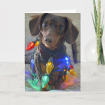 Gekke Dachshund in de kerstverlichting Feestdagen Kaart<br><div class="desc">Seasons Greetings Doxie Dogs</div>