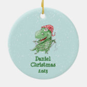Gekke Dinosaur Persoonlijke Kerstmis Keramisch Ornament (Achterkant)