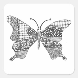 Gekke Doodle Butterfly Vierkante Sticker