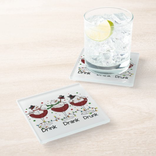 Gekke "Drink, Drink, Drink" Snowman en Wine Glazen Onderzetter (Schuin)