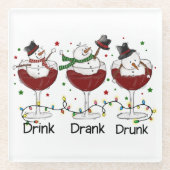 Gekke "Drink, Drink, Drink" Snowman en Wine Glazen Onderzetter (Voorkant)