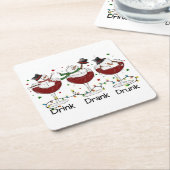 Gekke "Drink, Drink, Drink" Snowman en Wine Kartonnen Onderzetters (Schuin)