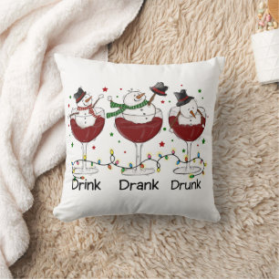 Gekke "Drink, Drink, Drink" Snowman en Wine Kussen