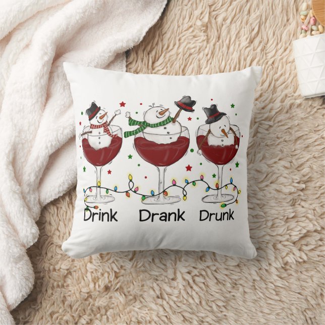 Gekke "Drink, Drink, Drink" Snowman en Wine Kussen (Deken)