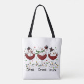 Gekke "Drink, Drink, Drink" Snowman en Wine Tote Bag (Achterkant)