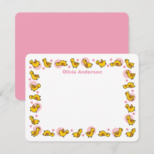 Gekke Duckies Roze Baby shower Hartelijk dank Bedankkaart (Voorkant / Achterkant)