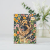 Gekke Duitse herder in een bloementuin Briefkaart (Staand voorkant)
