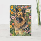 Gekke Duitse herder in een bloementuin Kaart (Voorkant)
