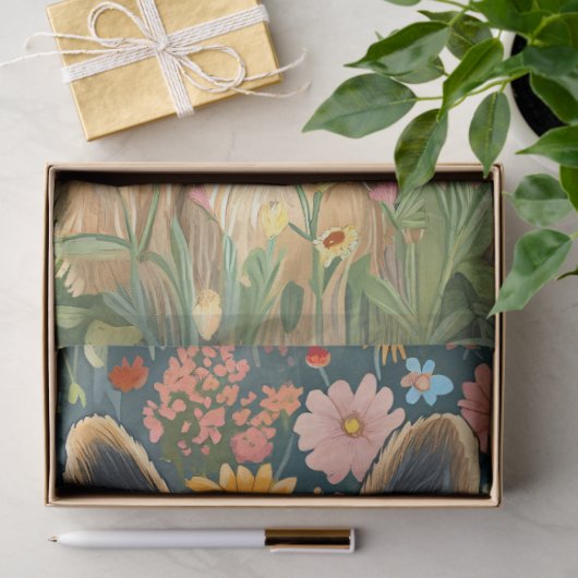 Gekke Duitse herder in een bloementuin Tissuepapier (Geschenk)