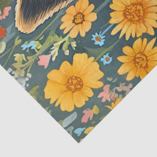 Gekke Duitse herder in een bloementuin Tissuepapier (Detail)