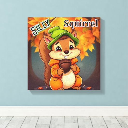 Gekke eekhoorn | Schattigee Cartoon Kind Nursery A Canvas Afdruk (Insitu (Houten vloer))