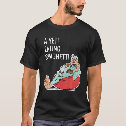 Gekke, een Yeti-etende spaghetti-illustratie voor  T-shirt (Voorkant)