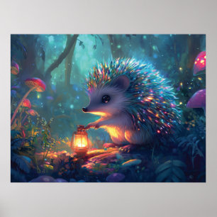 Gekke egel en lantaarn in betoverd bos poster