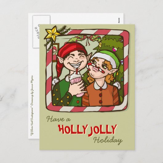 Gekke Elfen Vakantie / Kerst Kaart (Voorkant / Achterkant)
