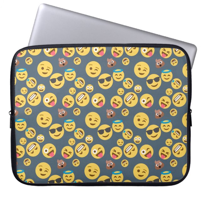 Gekke Emoji Gray Pattern Laptop Sleeve (Voorkant)