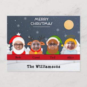 Gekke. Familie als Santa Reindeer Elf Angel Foto Briefkaart