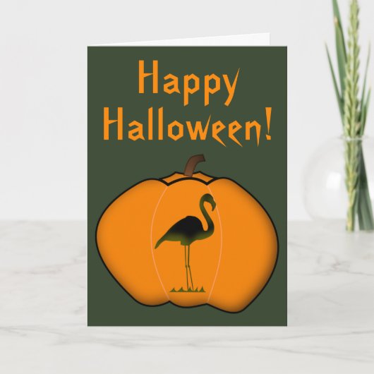 Gekke Flamingo Halloween Jack-o'-Lantern pompoen Kaart (Voorkant)