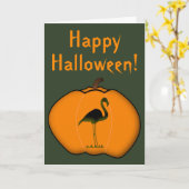 Gekke Flamingo Halloween Jack-o'-Lantern pompoen Kaart (Gele Bloem)
