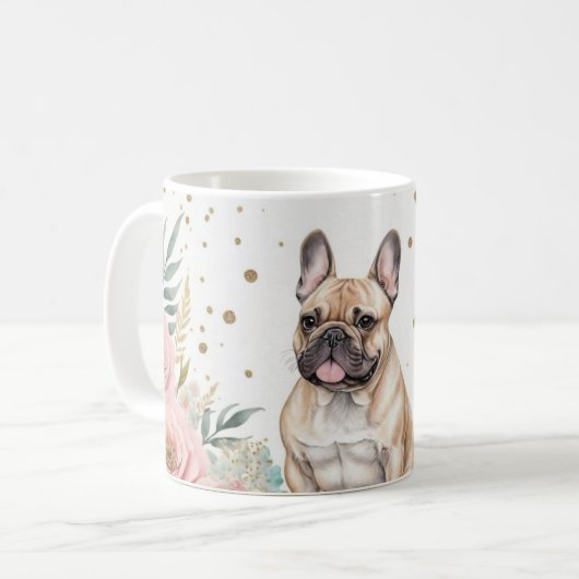 Gekke Franse Bulldog met bloemenaccenten Koffiemok (Voorkant links)