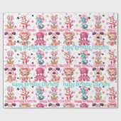 Gekke Fun Girl's Birthday Naam toevoegen Squid Bun Cadeaupapier (Vlak)