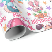 Gekke Fun Girl's Birthday Naam toevoegen Squid Bun Cadeaupapier (Rol Hoek)