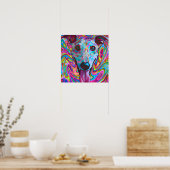 Gekke Funky Whippet Hond Portret Kunst Poster (Keuken)