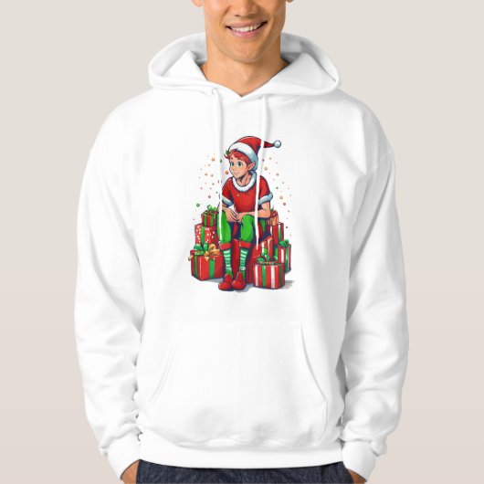 Gekke Funny Christmas Santa Claus Elf Kind Hoodie (Voorkant)