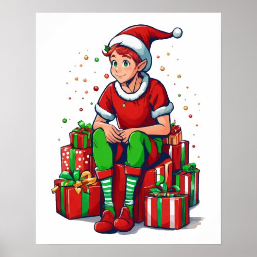 Gekke Funny Christmas Santa Claus Elf Kind Poster (Voorkant)