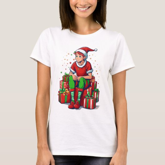 Gekke Funny Christmas Santa Claus Elf Kind T-shirt (Voorkant)