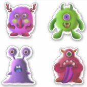 Gekke Fuzzy Neon Monster Halloween Sticker (Voorkant)